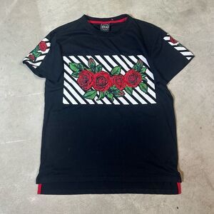 Krisp NYC Black T Shirt Embroidered Roses Size Large